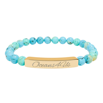 Oceans4Us Engraved Natural Stone Bar Bracelet — Stretch Beaded Healing Jewelry