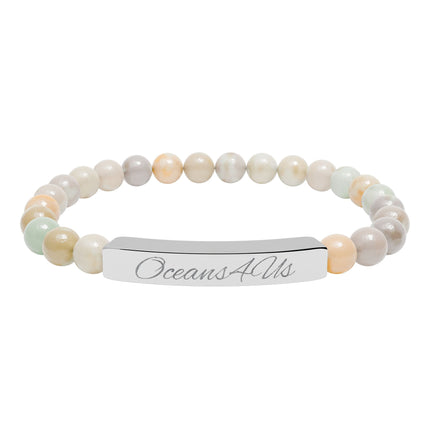 Oceans4Us Engraved Natural Stone Bar Bracelet — Stretch Beaded Healing Jewelry