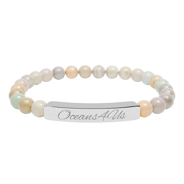 Oceans4Us Engraved Natural Stone Bar Bracelet — Stretch Beaded Healing Jewelry