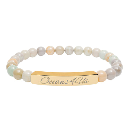 Oceans4Us Engraved Natural Stone Bar Bracelet — Stretch Beaded Healing Jewelry