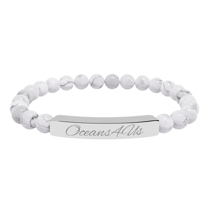Oceans4Us Engraved Natural Stone Bar Bracelet — Stretch Beaded Healing Jewelry