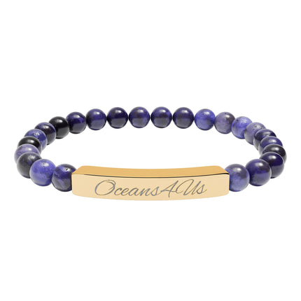Oceans4Us Engraved Natural Stone Bar Bracelet — Stretch Beaded Healing Jewelry