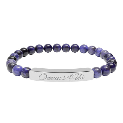 Oceans4Us Engraved Natural Stone Bar Bracelet — Stretch Beaded Healing Jewelry