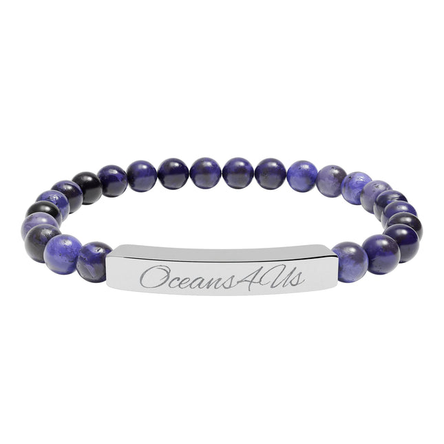 Oceans4Us Engraved Natural Stone Bar Bracelet — Stretch Beaded Healing Jewelry
