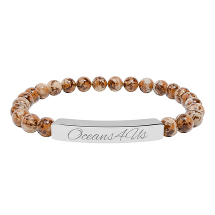 Oceans4Us Engraved Natural Stone Bar Bracelet — Stretch Beaded Healing Jewelry