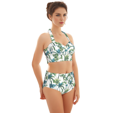 Suggested Title: Oceans4Us Women's Palm Leaf High-Waist Bikini Set
