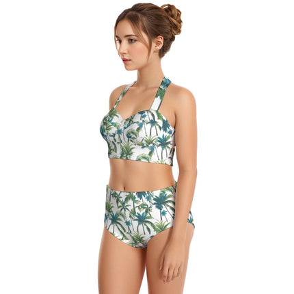 Suggested Title: Oceans4Us Women's Palm Leaf High-Waist Bikini Set