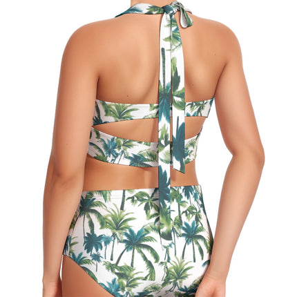 Suggested Title: Oceans4Us Women's Palm Leaf High-Waist Bikini Set