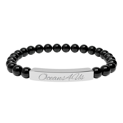 Oceans4Us Engraved Natural Stone Bar Bracelet — Stretch Beaded Healing Jewelry