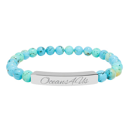 Oceans4Us Engraved Natural Stone Bar Bracelet — Stretch Beaded Healing Jewelry