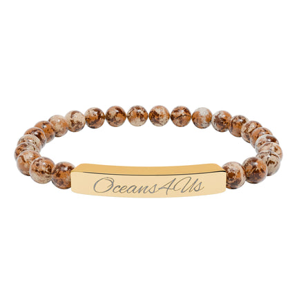 Oceans4Us Engraved Natural Stone Bar Bracelet — Stretch Beaded Healing Jewelry