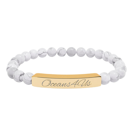 Oceans4Us Engraved Natural Stone Bar Bracelet — Stretch Beaded Healing Jewelry
