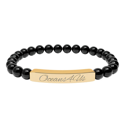 Oceans4Us Engraved Natural Stone Bar Bracelet — Stretch Beaded Healing Jewelry