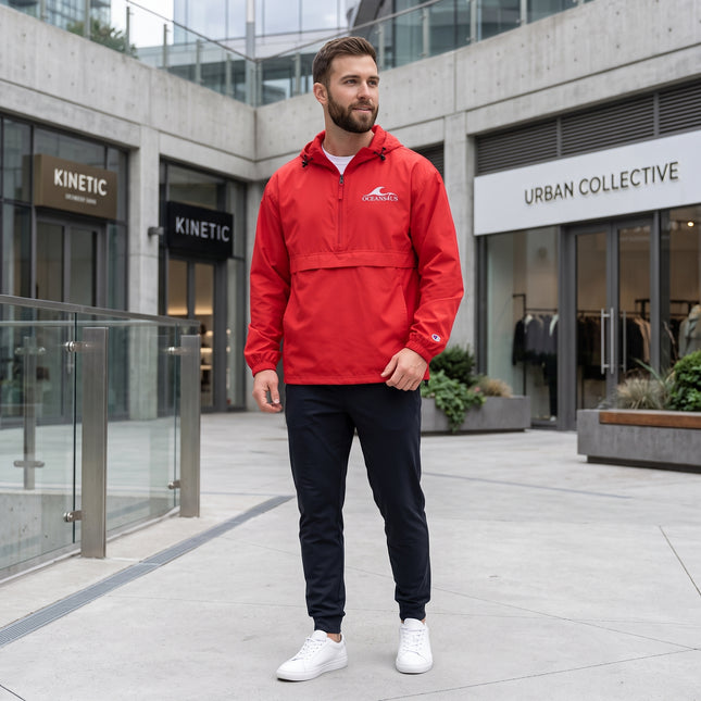Men's Red Oceans4us Embroidered Champion Packable Windbreaker