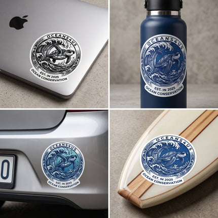 Ocean Conservation Turtle Sticker — "OCEANS4US" Die-Cut Vinyl Sticker
