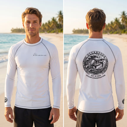 Oceans4Us Men's White Sea Turtle Rash Guard