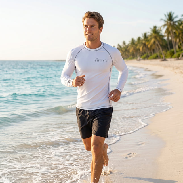 Oceans4Us Men's White Sea Turtle Rash Guard