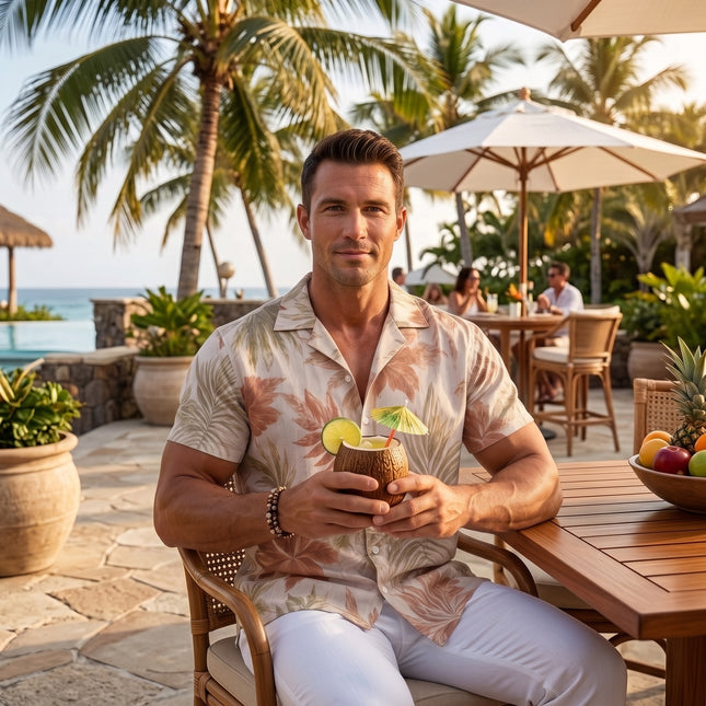 Oceans4Us Men's Palm Leaf Resort Shirt.